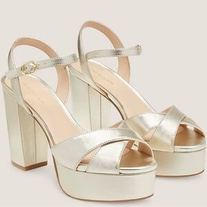 NIB Stuart Weitzman Ivona Elegant Gold Platform Sandals - 9B 39.5